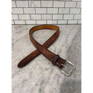 Vintage Looper Belt Mens 38 Brown Tooled Leather Western Basketweave